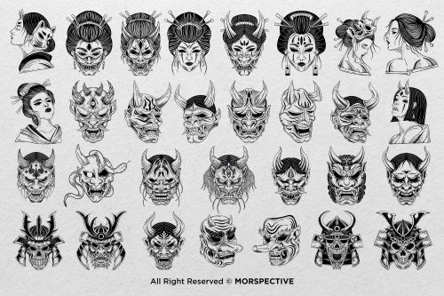 30 Japanese Mask Geisha Samurai Procreate Brushes - Image 3
