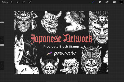 30 Japanese Mask Geisha Samurai Procreate Brushes - Image 4