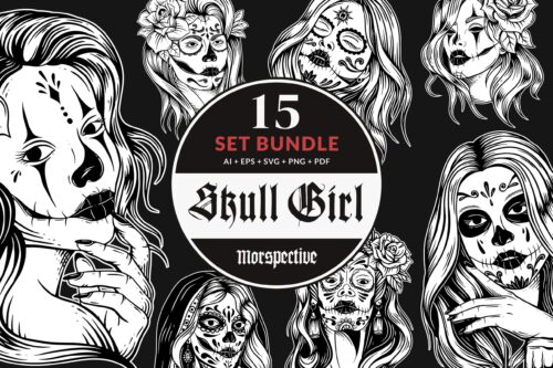 15 Set Bundle Skull Girl Face Sugar Muertos Flowers
