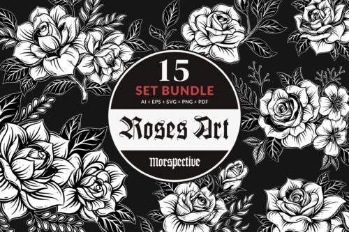 15 Set Bundle Roses Flowers Tattoo Floral