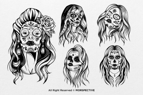 15 Set Bundle Skull Girl Face Sugar Muertos Flowers - Image 2