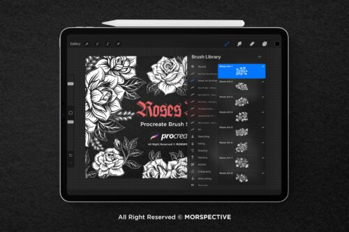 15 Roses Flower Dark Artworks Procreate Brushes - Image 3