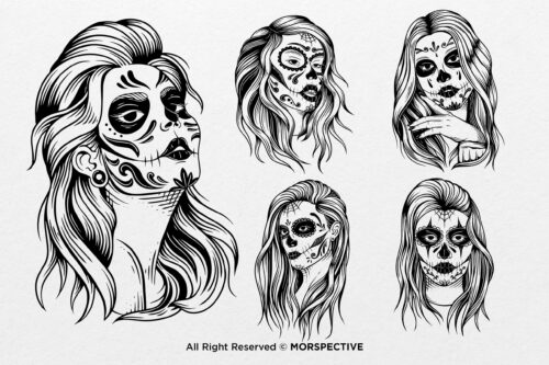 15 Set Bundle Skull Girl Face Sugar Muertos Flowers - Image 3