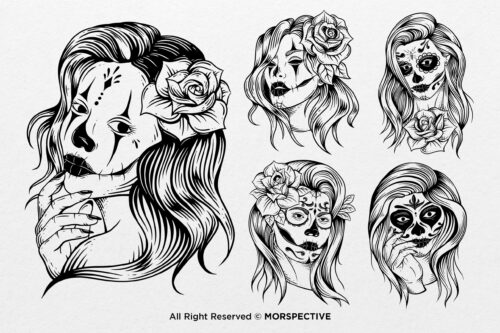 15 Set Bundle Skull Girl Face Sugar Muertos Flowers - Image 4