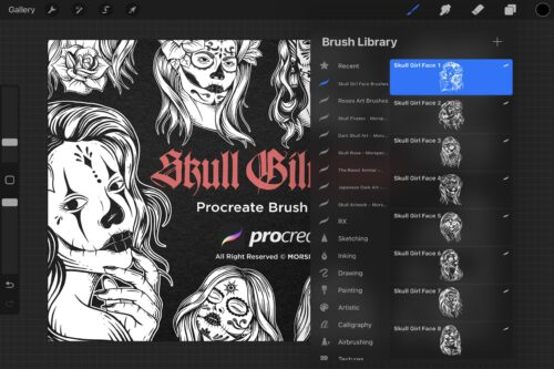 15 Skull Girl Face Sugar Tattoo Dark Procreate Brushes - Image 5