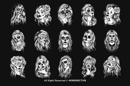 15 Set Bundle Skull Girl Face Sugar Muertos Flowers - Image 5