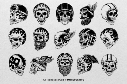 15 Skull Head Rider Motorcycle Tattoo Procreate Brushes - Image 2
