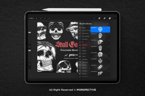15 Skull Head Gangster Mafia Tattoo Procreate Brushes - Image 3