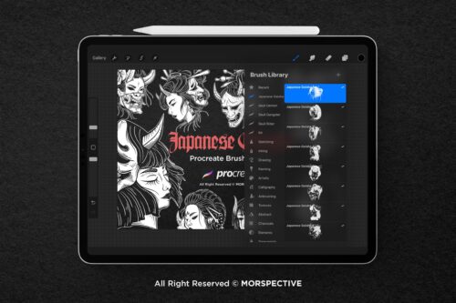 15 Japanese geisha Skull Mask Tattoo Dark Procreate Brushes - Image 3