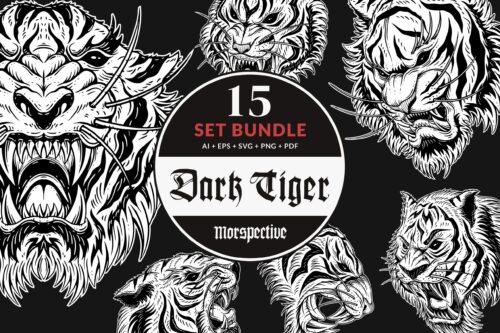 15 Bundle Dark Tiger Animal Beast Roar Tattoo Wild Life