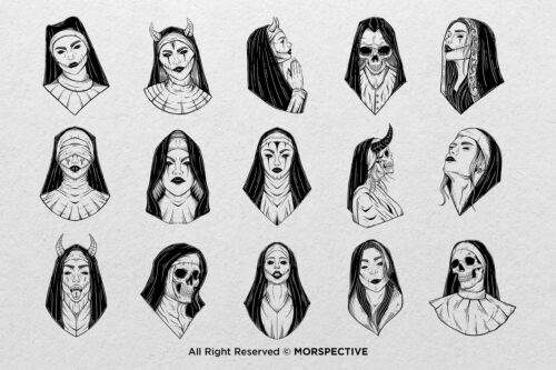 15 Dark Nun Demon Tattoo Dark Procreate Brushes - Image 2