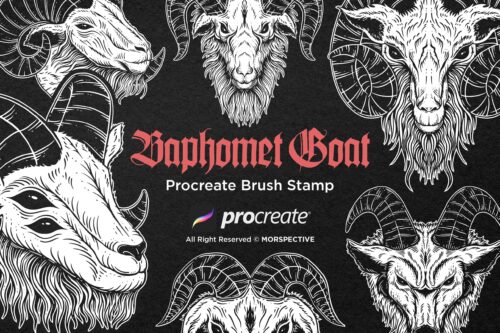15 Baphomet Head Satanic Tattoo Dark Procreate Brushes