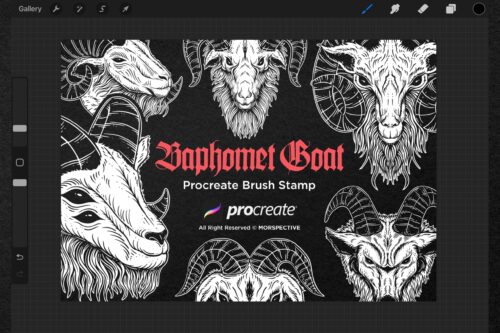 15 Baphomet Head Satanic Tattoo Dark Procreate Brushes - Image 3