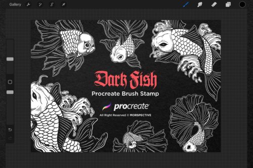 15 Gold fish, Koi, Betta Tattoo Dark Procreate Brushes - Image 3
