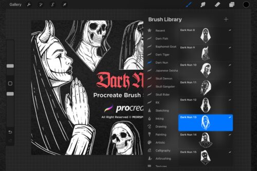 15 Dark Nun Demon Tattoo Dark Procreate Brushes - Image 4