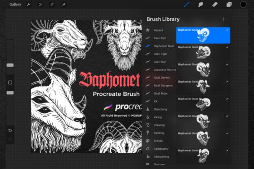 15 Baphomet Head Satanic Tattoo Dark Procreate Brushes - Image 4