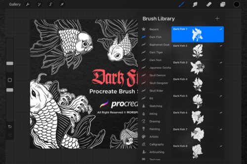 15 Gold fish, Koi, Betta Tattoo Dark Procreate Brushes - Image 4