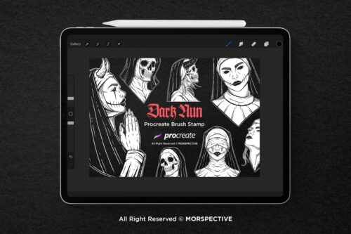 15 Dark Nun Demon Tattoo Dark Procreate Brushes - Image 5