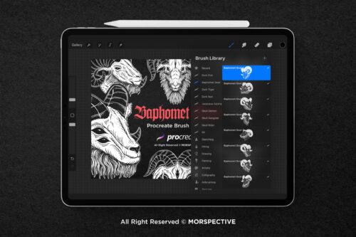 15 Baphomet Head Satanic Tattoo Dark Procreate Brushes - Image 5