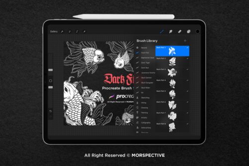15 Gold fish, Koi, Betta Tattoo Dark Procreate Brushes - Image 5