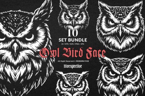 10 Bundle Dark Art Owl Bird Wild