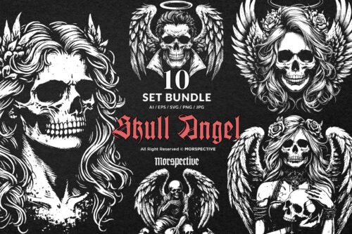 10 Bundle Dark Art Skull Angel Face