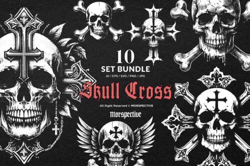 10 Bundle Dark Art Skull Head Cross
