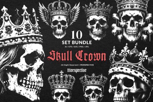 10 Bundle Dark Art Skull Crown Skull King
