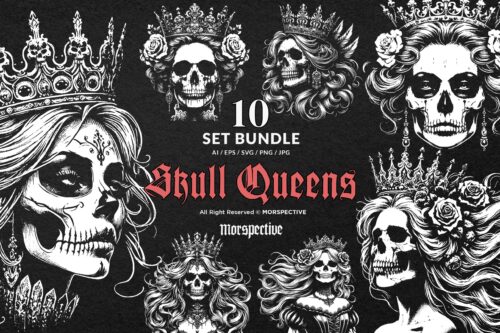 10 Bundle Dark Art Skull Queens Lady