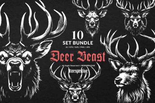 10 Bundle Dark Art Deer Stag Beast Horn