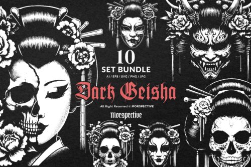 10 Bundle Dark Art Geisha Japanese Orienta