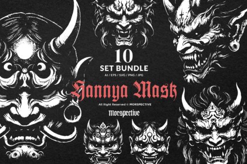10 Bundle Dark Hannya Mask Japanese Oni