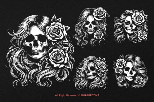 10 Bundle Dark Art Skull Girl with Long Hair - Image 5
