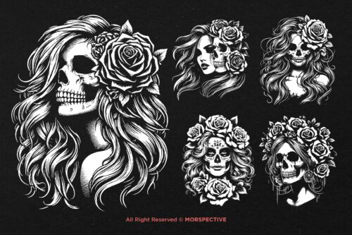 10 Bundle Dark Art Skull Girl with Long Hair - Image 3