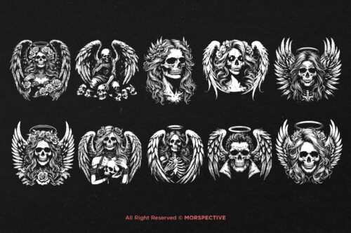 10 Bundle Dark Art Skull Angel Face - Image 6