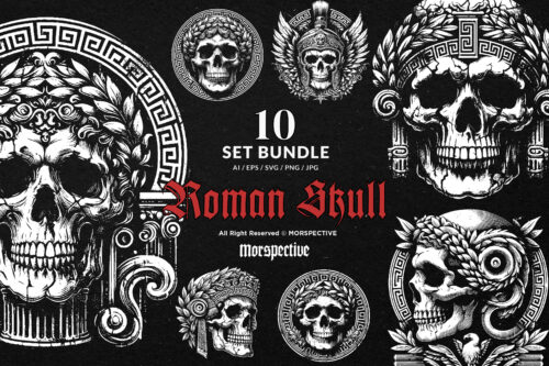 10 Bundle Dark Art Roman Skull Statue