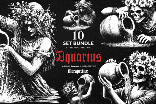 10 Bundle Dark Art Aquarius Girl Zodiac