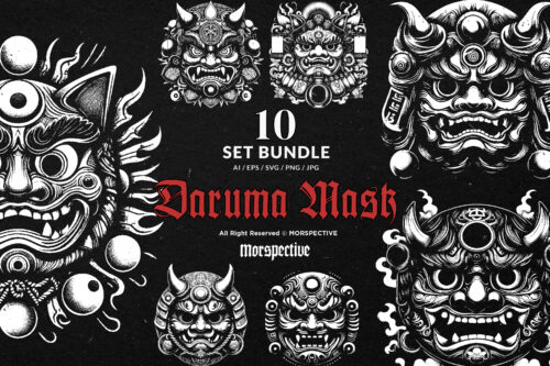 10 Bundle Dark Art Japanese Daruma