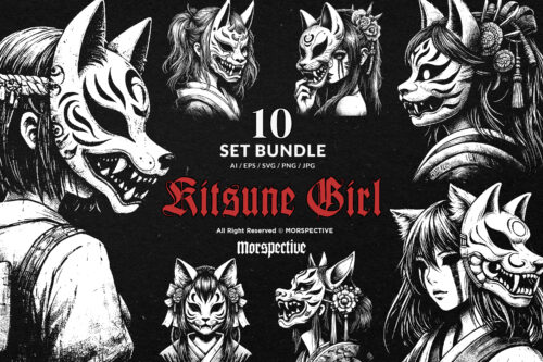 10 Bundle Dark Art Kitsune Girl Mask