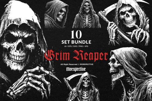10 Bundle Dark Art Grim Reaper Skull