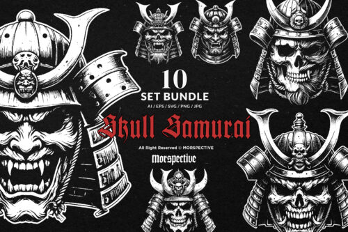 10 Bundle Dark Art Skull Samurai Mask