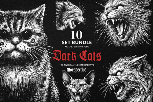 10 Bundle Dark Art Cats Gothic