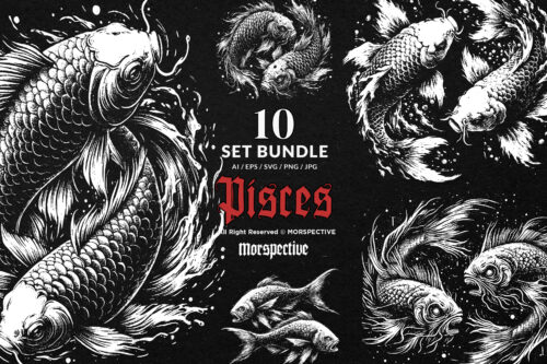 10 Bundle Dark Art Pisces Fish Zodiac