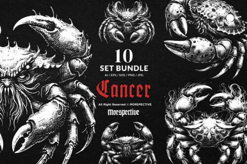 10 Bundle Dark Art Cancer Crabs Zodiac