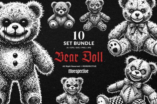 10 Bundle Dark Art Bear Doll Horror