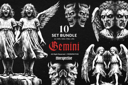 10 Bundle Dark Art Gemini Twin Zodiac