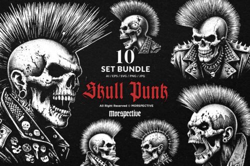 10 Bundle Dark Art Punk Skull Head