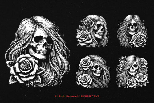10 Bundle Dark Art Skull Girl Rose - Image 3
