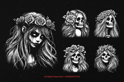 10 Bundle Dark Art Skull Girl Rose - Image 5