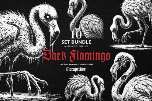 10 Bundle Dark Art Flamingo Bird